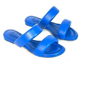 Alexandre Birman Lilla Flat Sandals Size 38 8 US Ocean Blue Leather Shoes